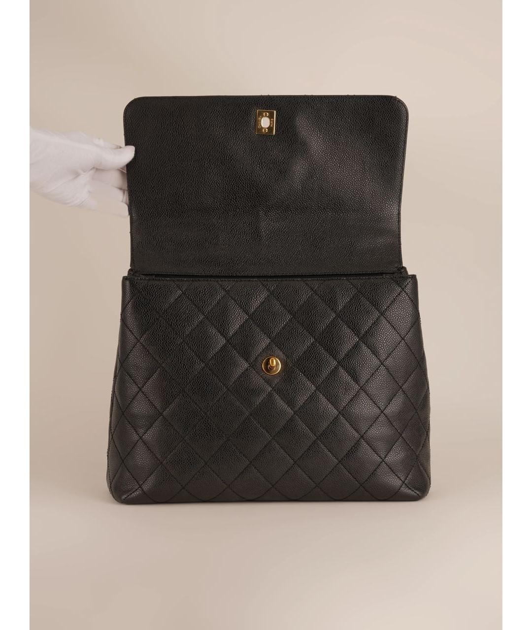CHANEL Черная кожаная сумка с короткими ручками, фото 6