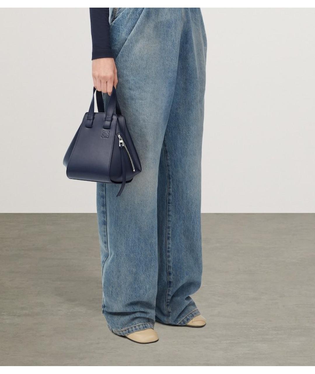 LOEWE Темно-синяя кожаная сумка с короткими ручками, фото 6