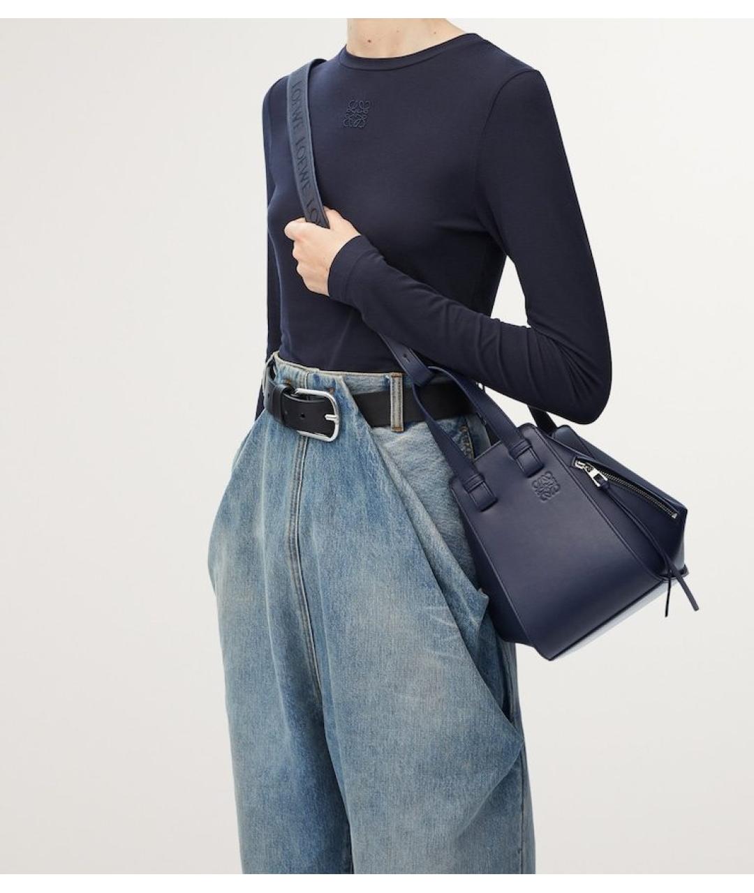 LOEWE Темно-синяя кожаная сумка с короткими ручками, фото 5