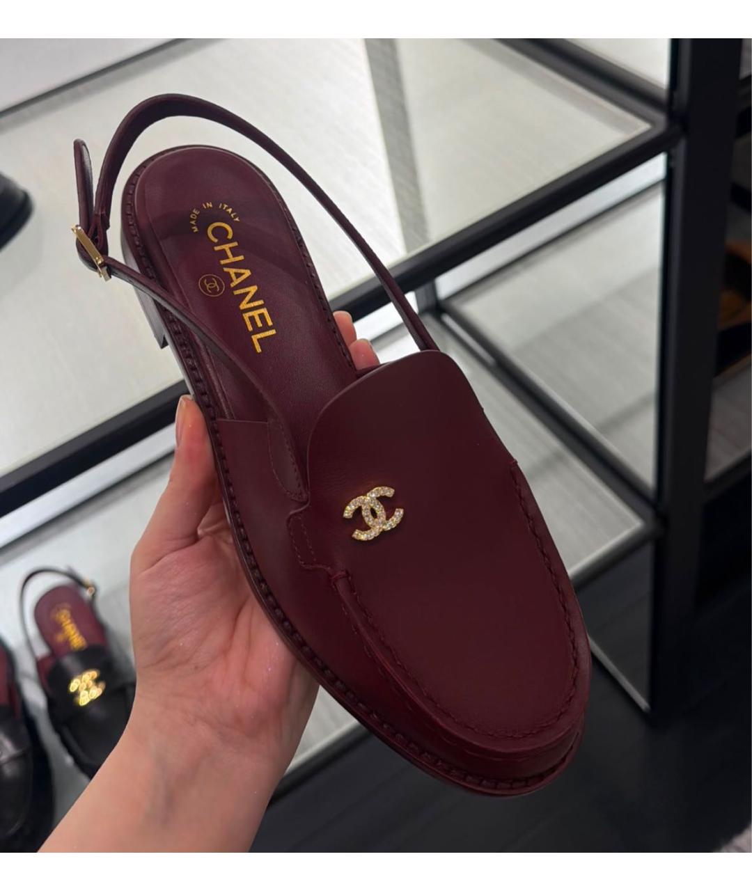 CHANEL Бордовые кожаные лоферы, фото 4