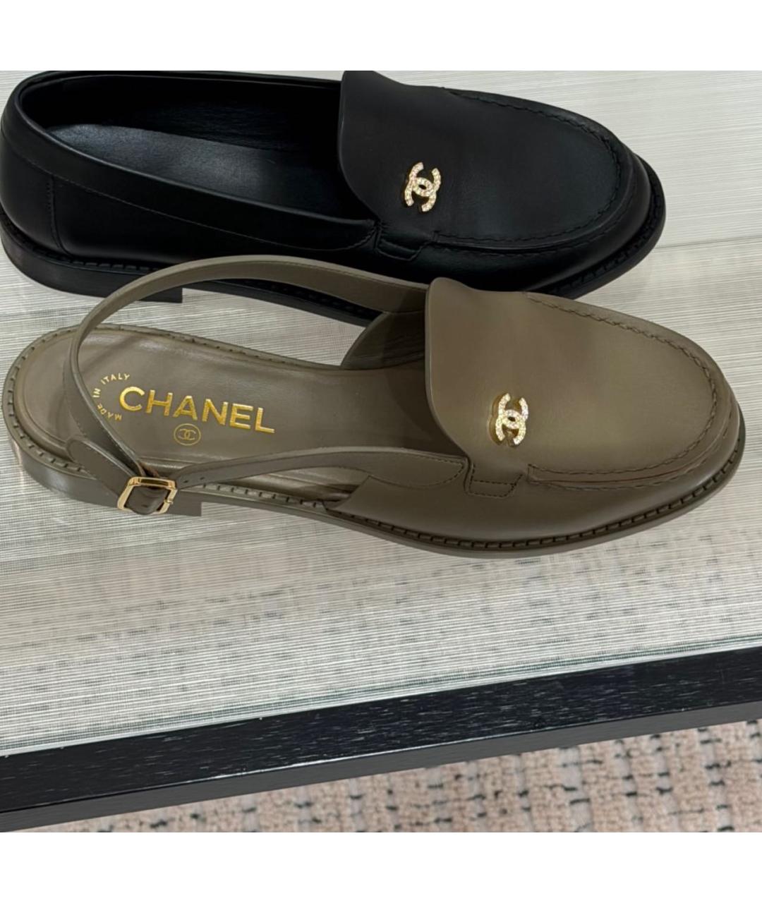 CHANEL Хаки кожаные лоферы, фото 3