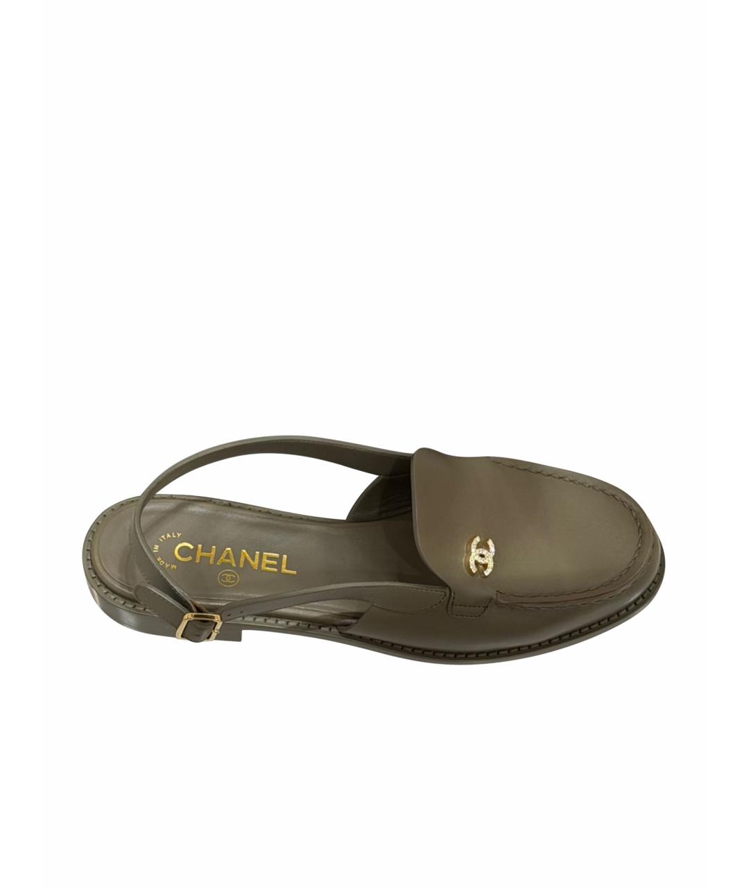CHANEL Хаки кожаные лоферы, фото 1