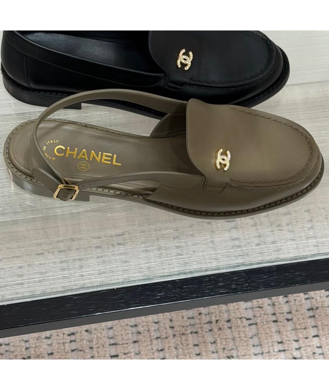 CHANEL Хаки кожаные лоферы, фото 2