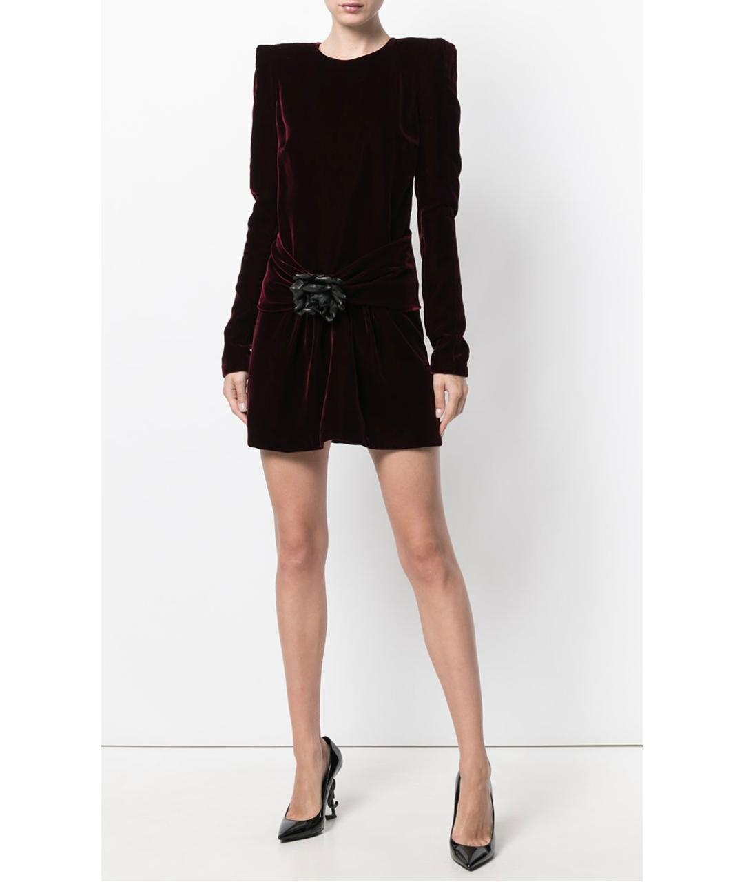 SAINT LAURENT Бордовое бархатное коктейльное платье, фото 2