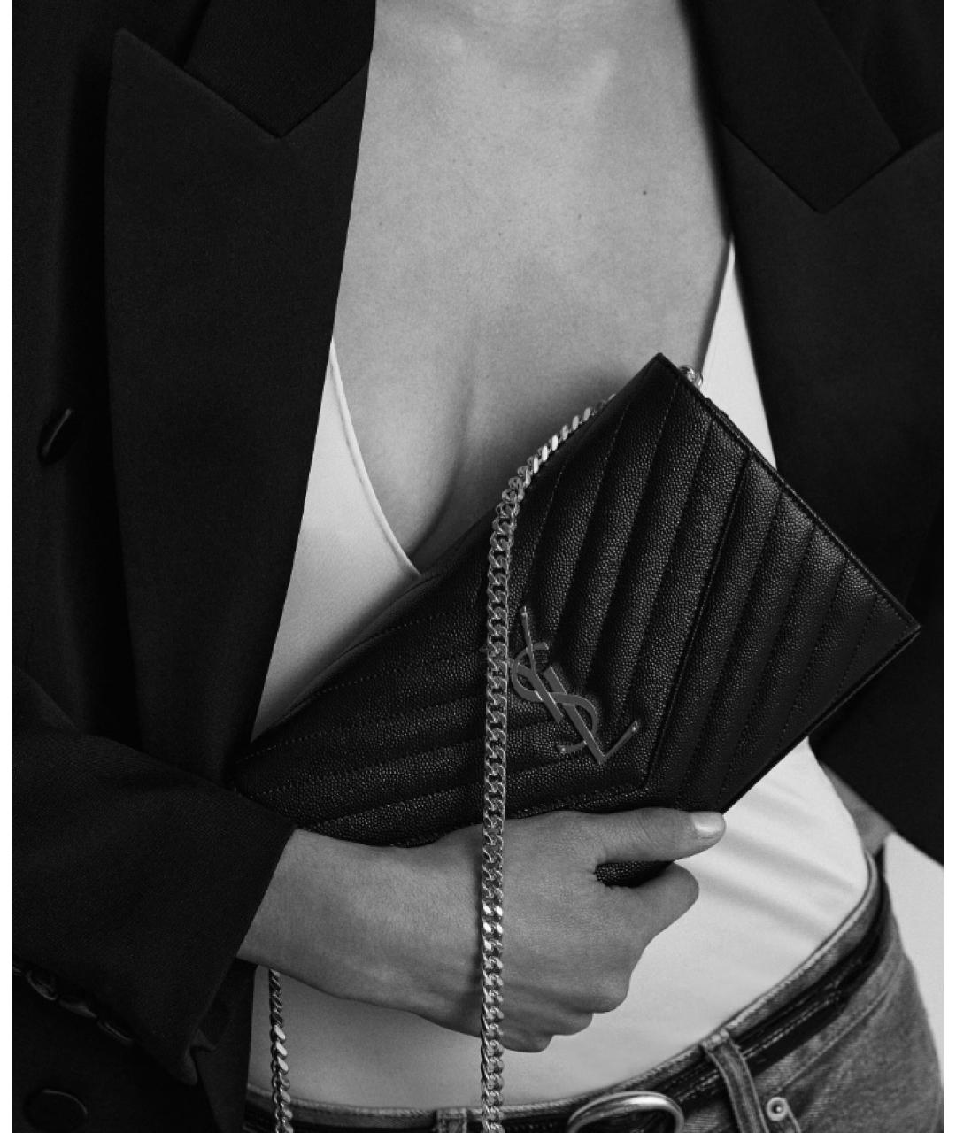 SAINT LAURENT Черная кожаная сумка через плечо, фото 3