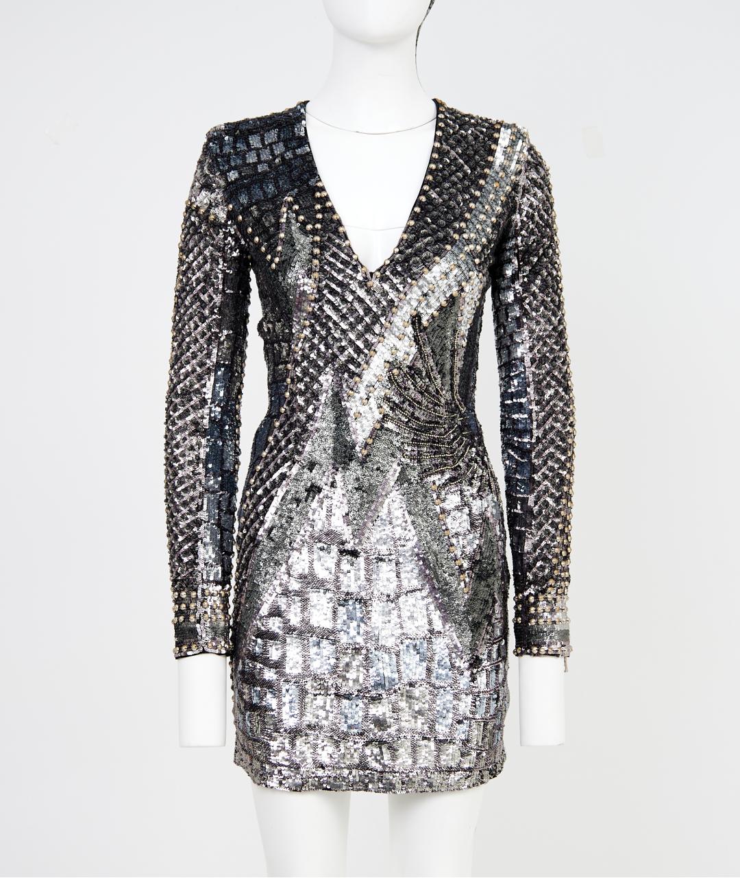 BALMAIN Серебряное полиамидовое вечернее платье, фото 8