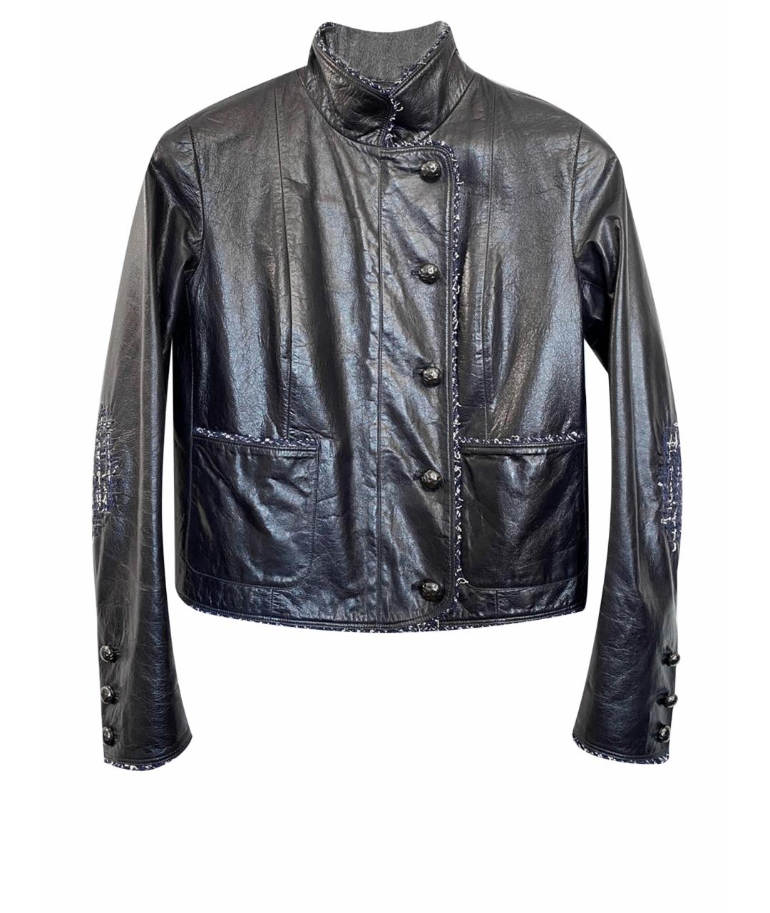 CHANEL PRE-OWNED Темно-синий кожаный жакет/пиджак, фото 1