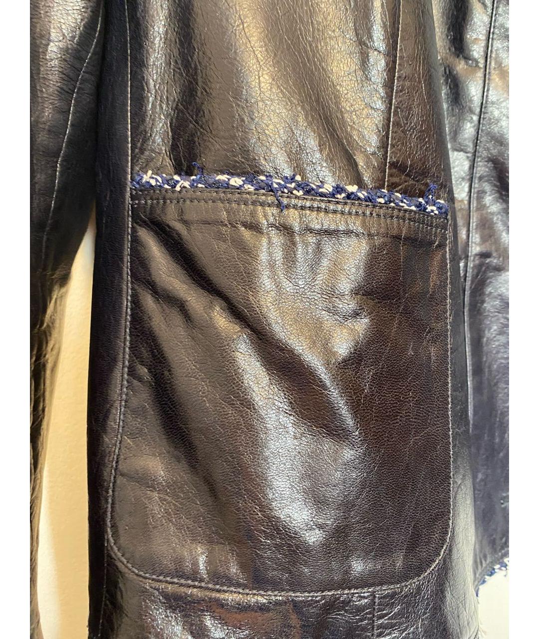 CHANEL PRE-OWNED Темно-синий кожаный жакет/пиджак, фото 4