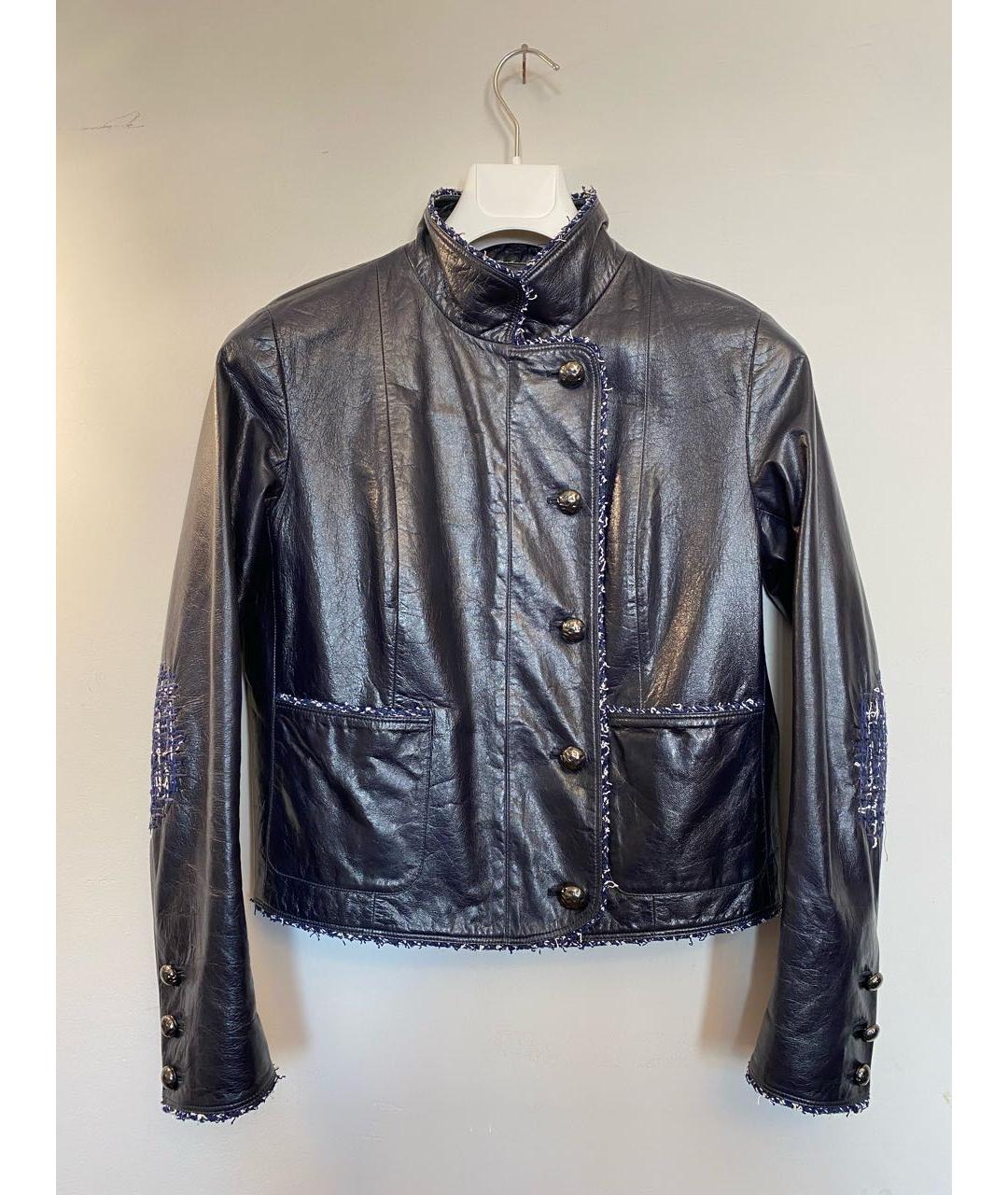 CHANEL PRE-OWNED Темно-синий кожаный жакет/пиджак, фото 9