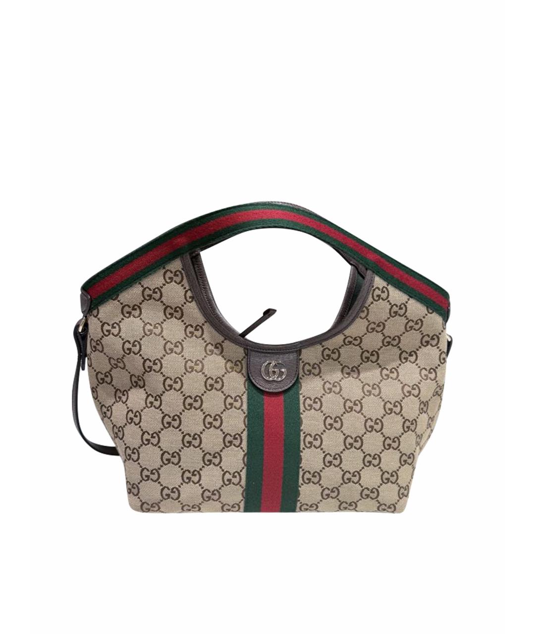 GUCCI Бежевая жаккардовая сумка с короткими ручками, фото 1