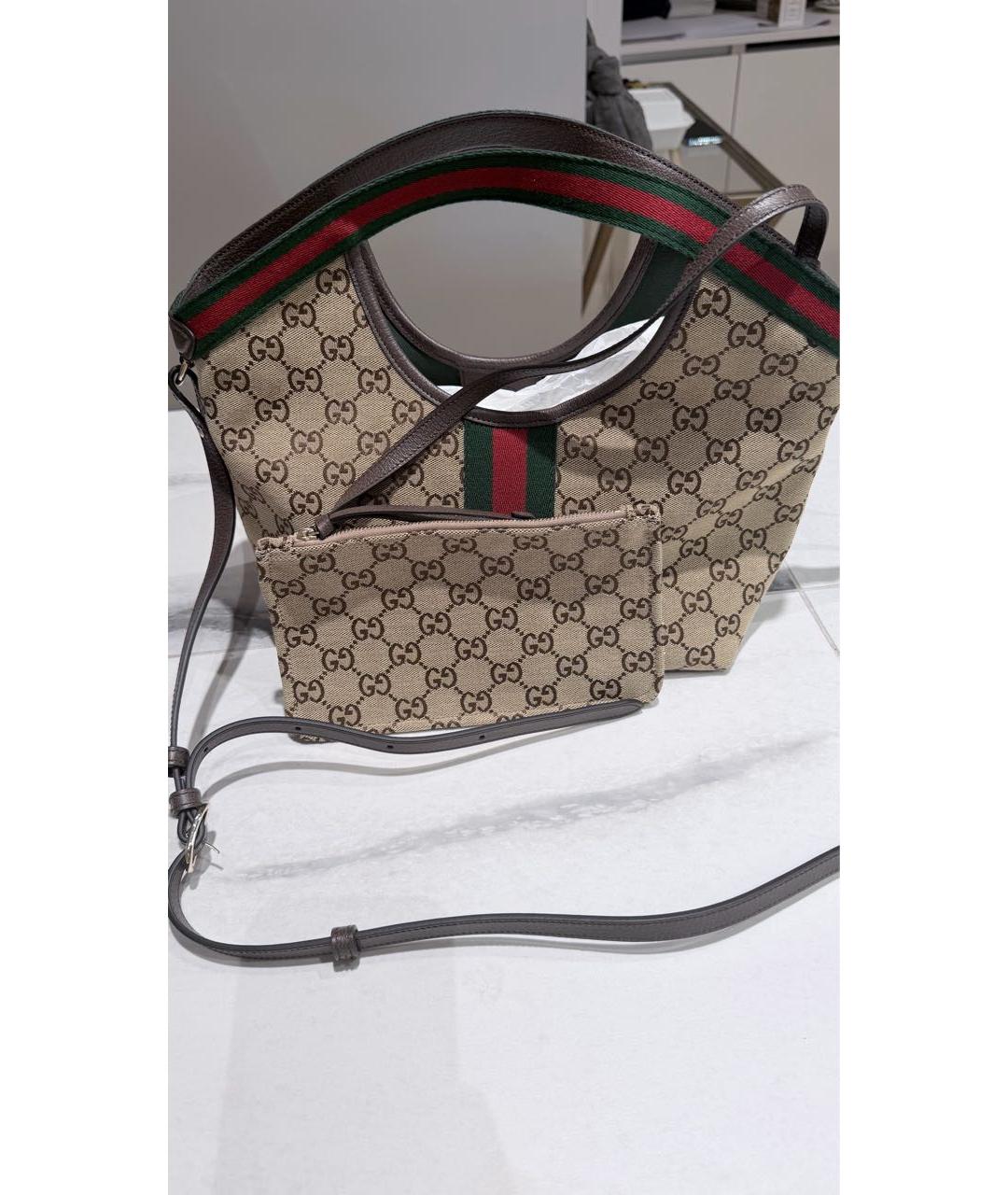 GUCCI Бежевая жаккардовая сумка с короткими ручками, фото 3