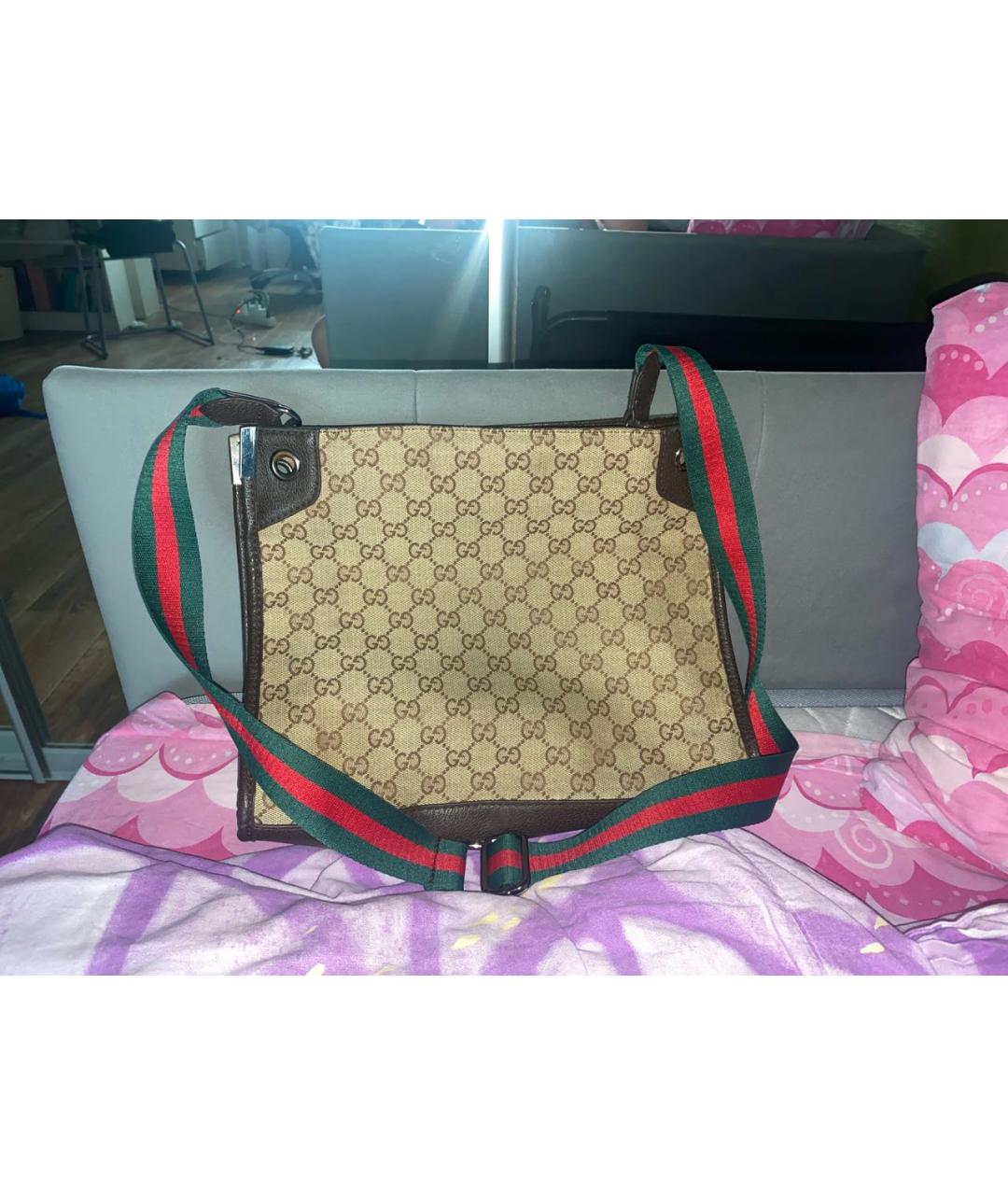 GUCCI Коричневая кожаная сумка через плечо, фото 9
