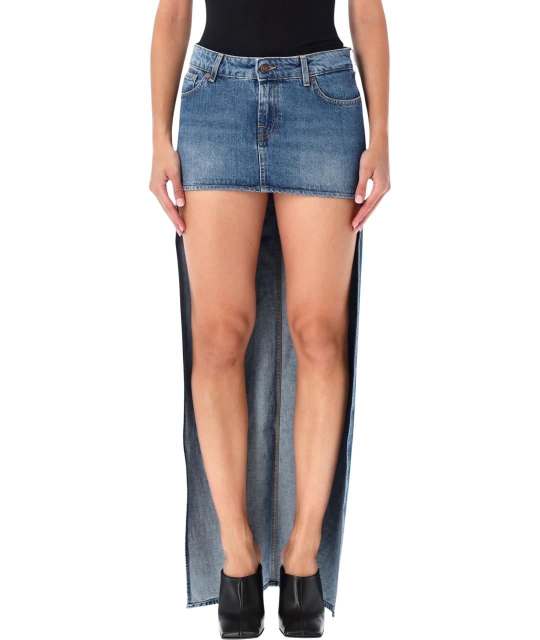 7 FOR ALL MANKIND Синяя юбка мини, фото 4