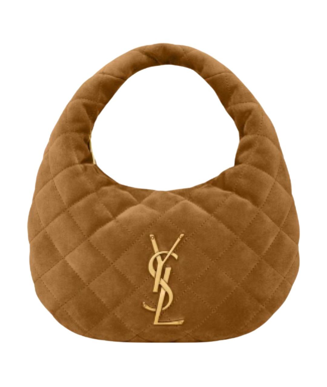 SAINT LAURENT Коричневая замшевая сумка с короткими ручками, фото 1