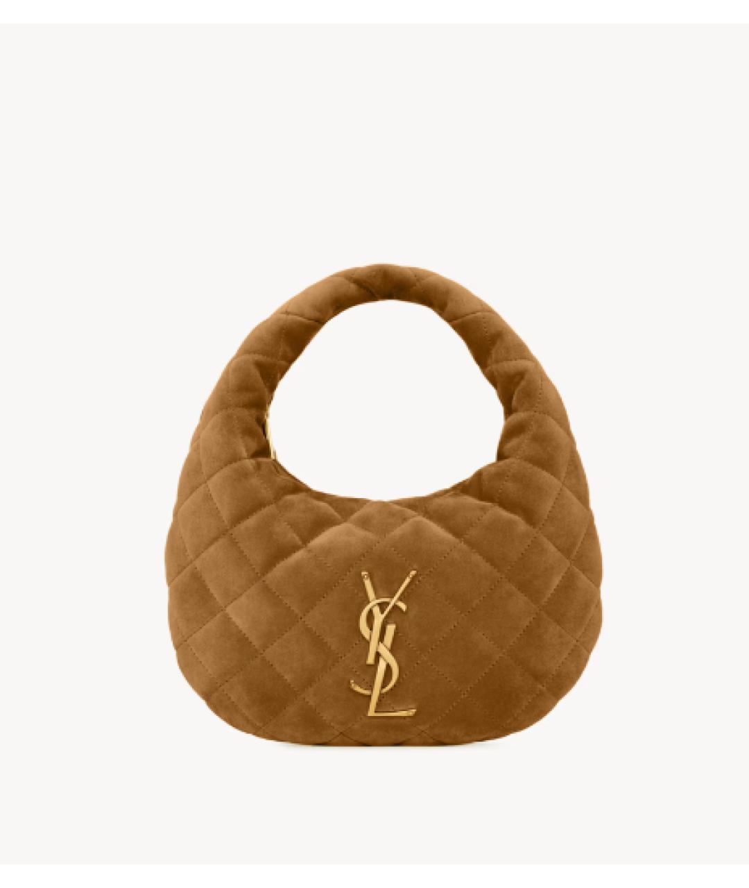 SAINT LAURENT Коричневая замшевая сумка с короткими ручками, фото 4