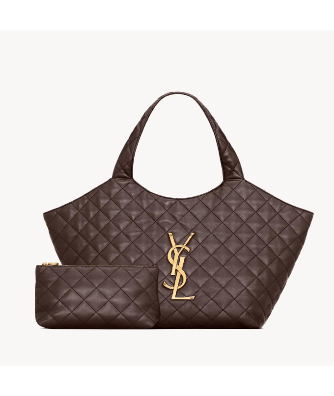 SAINT LAURENT Коричневая кожаная сумка тоут, фото 4