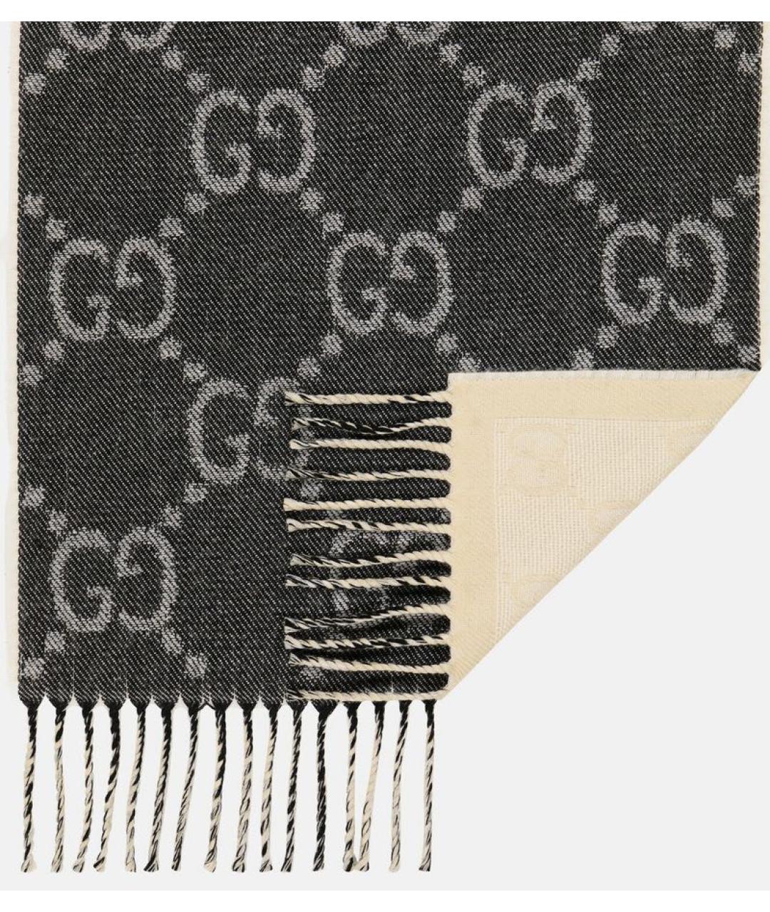 GUCCI Антрацитовый шерстяной шарф, фото 6