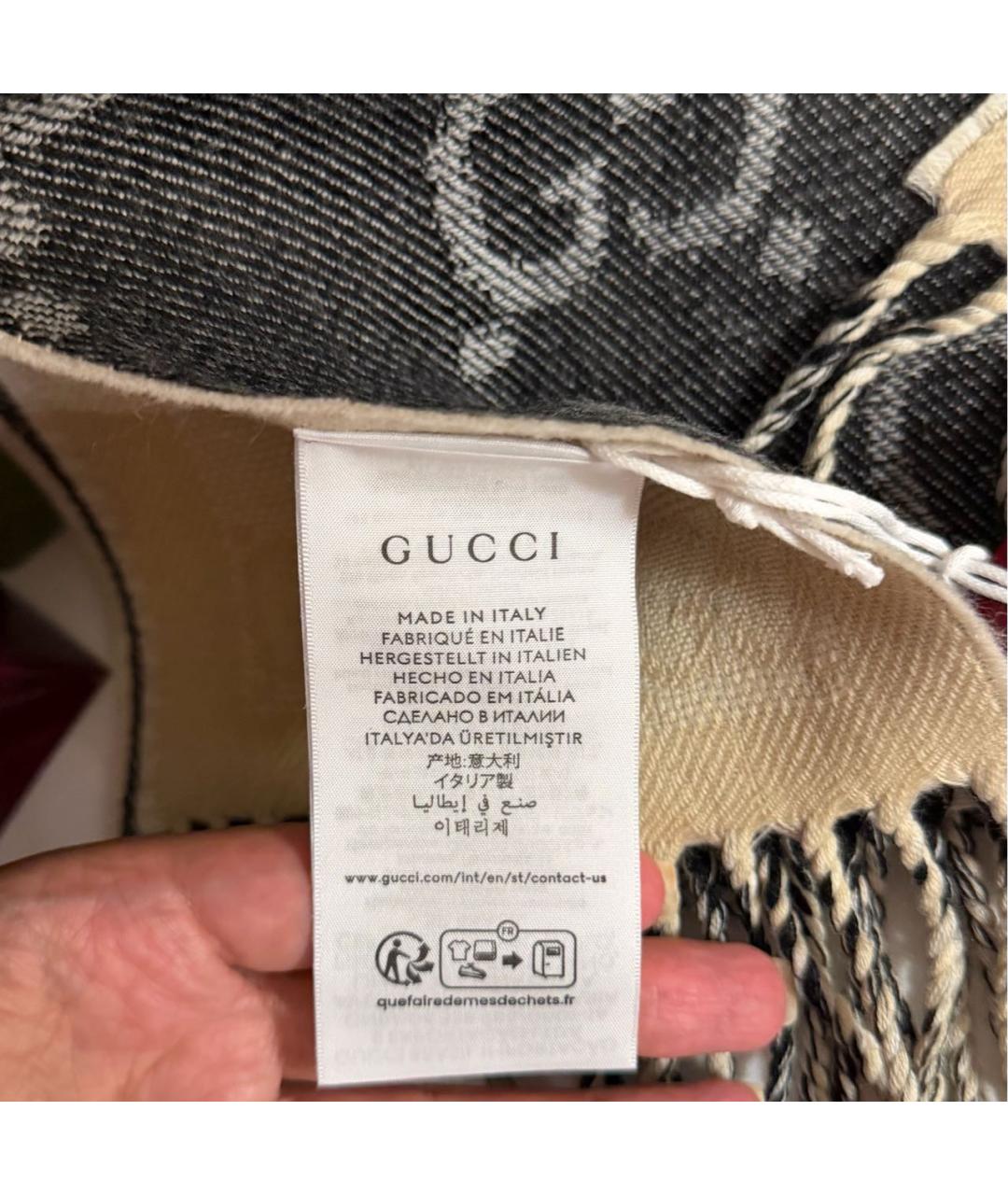 GUCCI Антрацитовый шерстяной шарф, фото 4