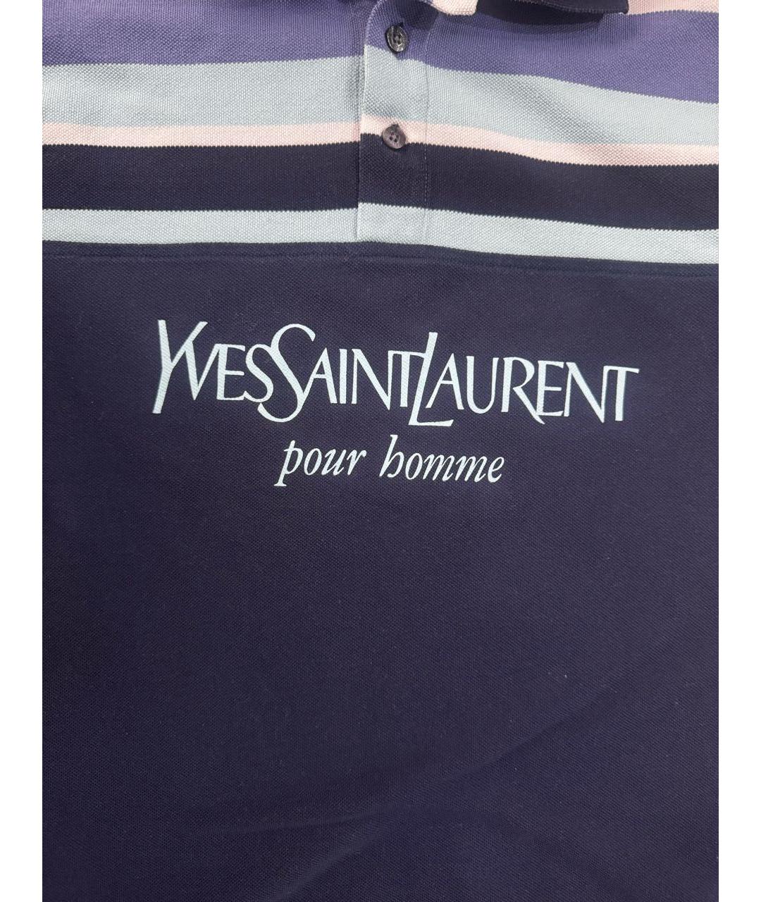SAINT LAURENT Темно-синяя хлопковая футболка, фото 2