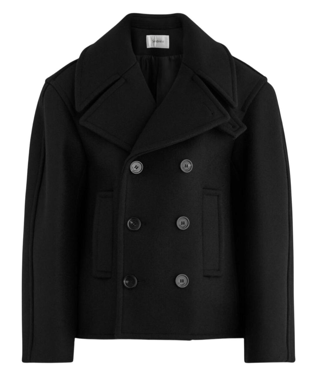 SAINT LAURENT Черное шерстяное пальто, фото 1