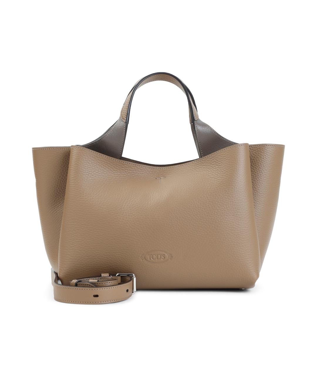 TOD'S Бежевая кожаная сумка тоут, фото 1