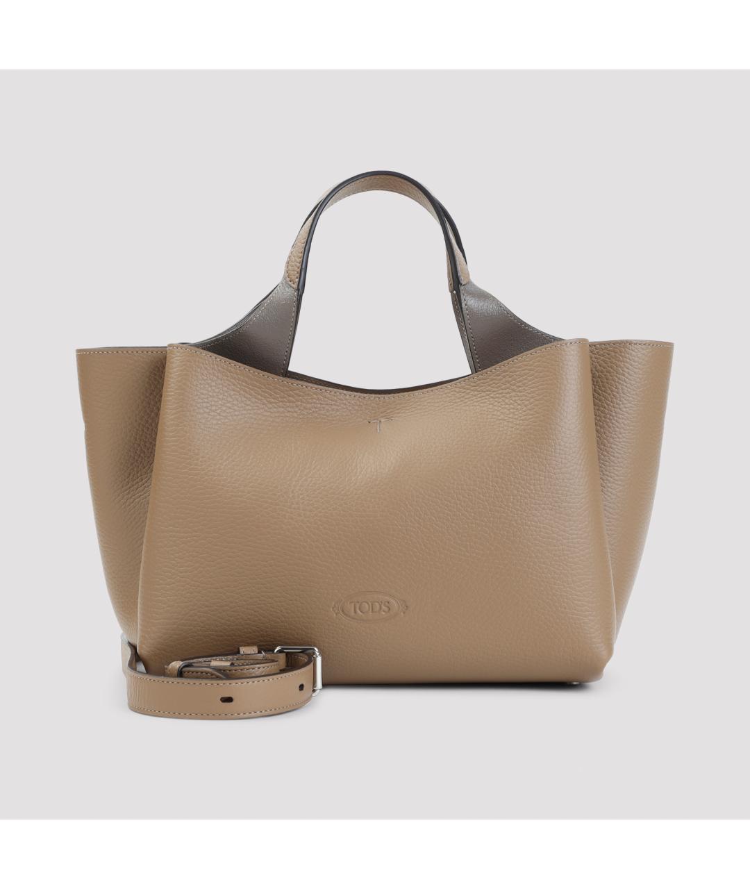 TOD'S Бежевая кожаная сумка тоут, фото 2