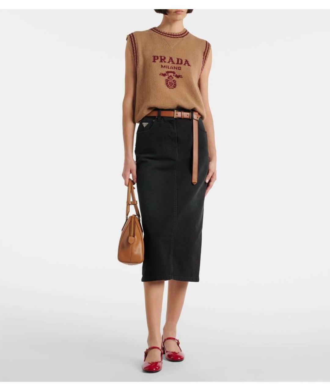 PRADA Черная деним юбка миди, фото 2