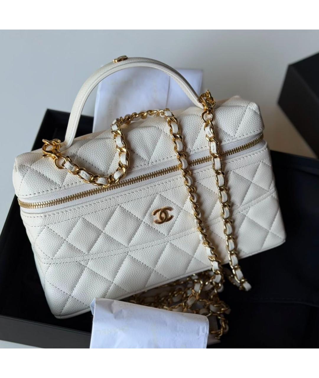 CHANEL Белая кожаная сумка через плечо, фото 4