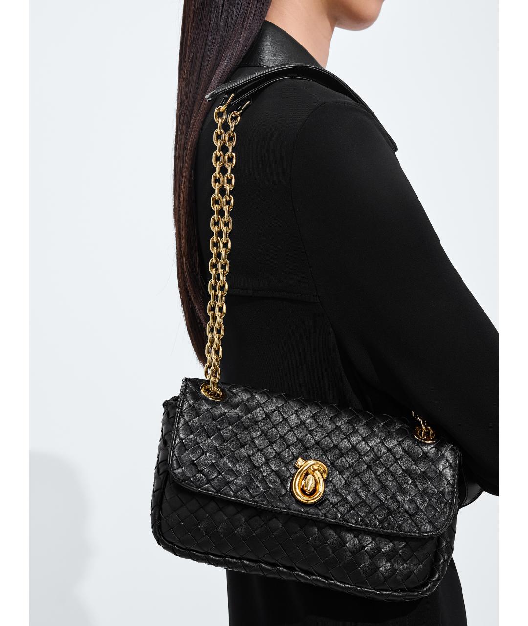 BOTTEGA VENETA Черная кожаная сумка через плечо, фото 2