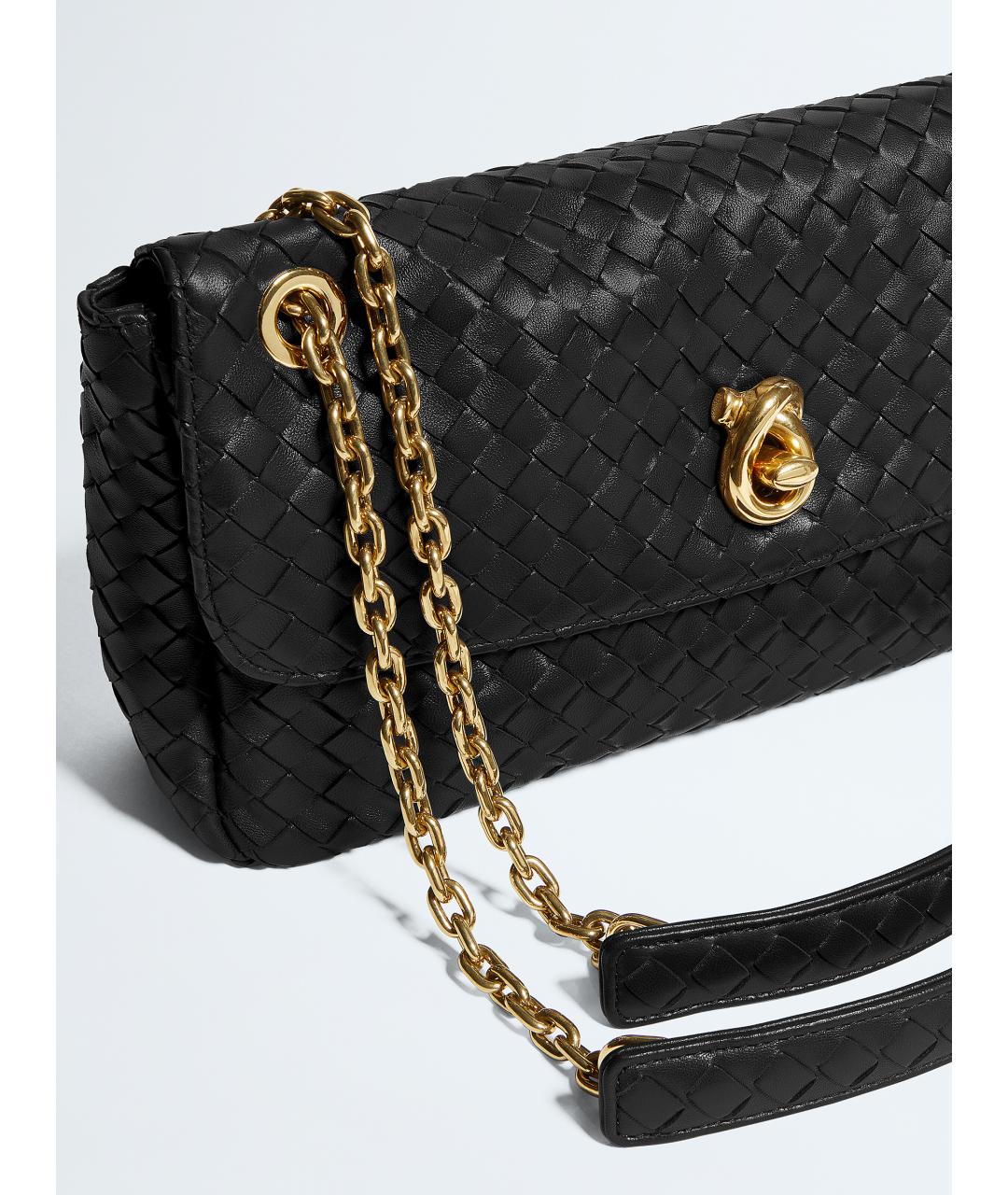 BOTTEGA VENETA Черная кожаная сумка через плечо, фото 7