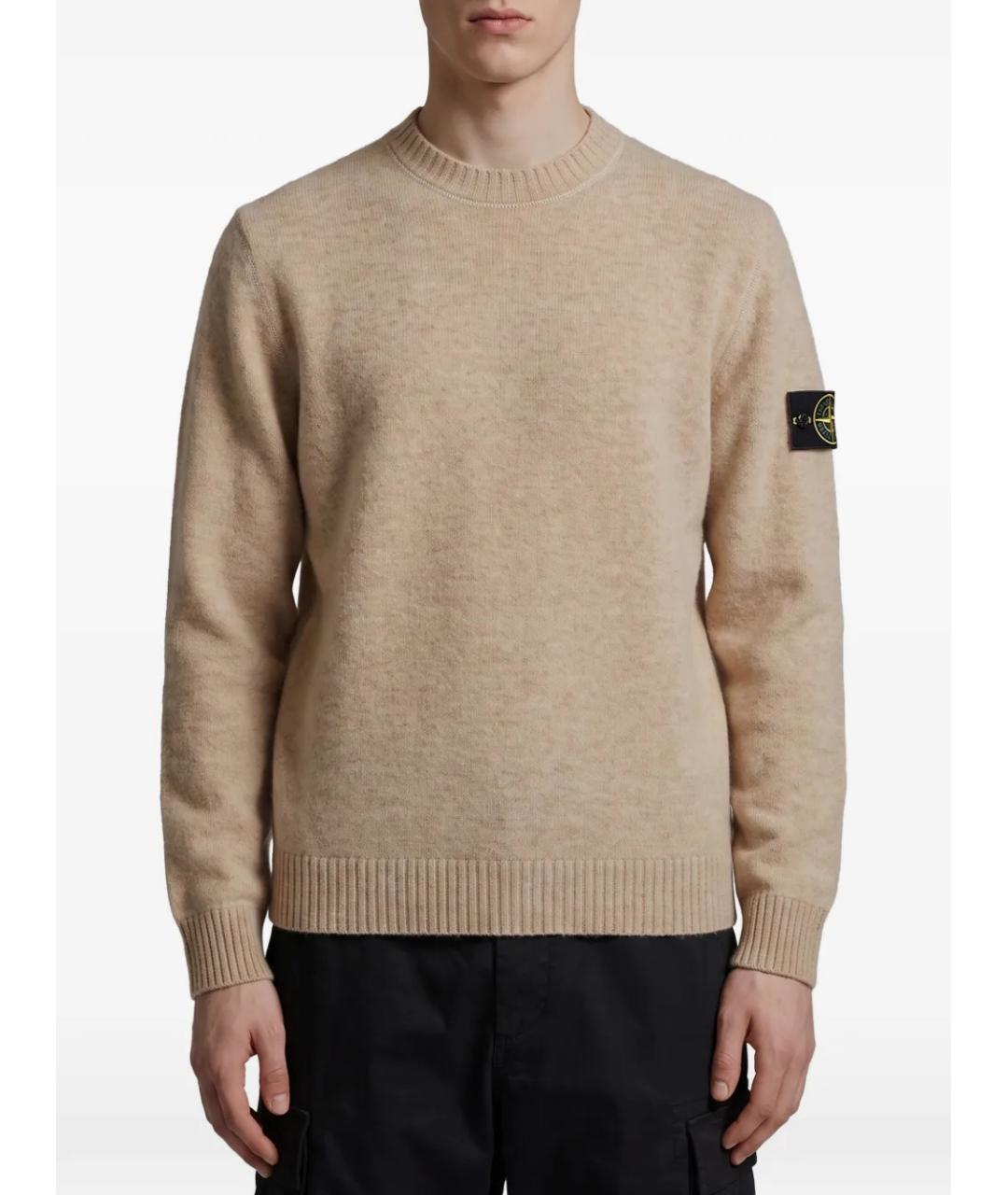STONE ISLAND Бежевый шерстяной джемпер / свитер, фото 4