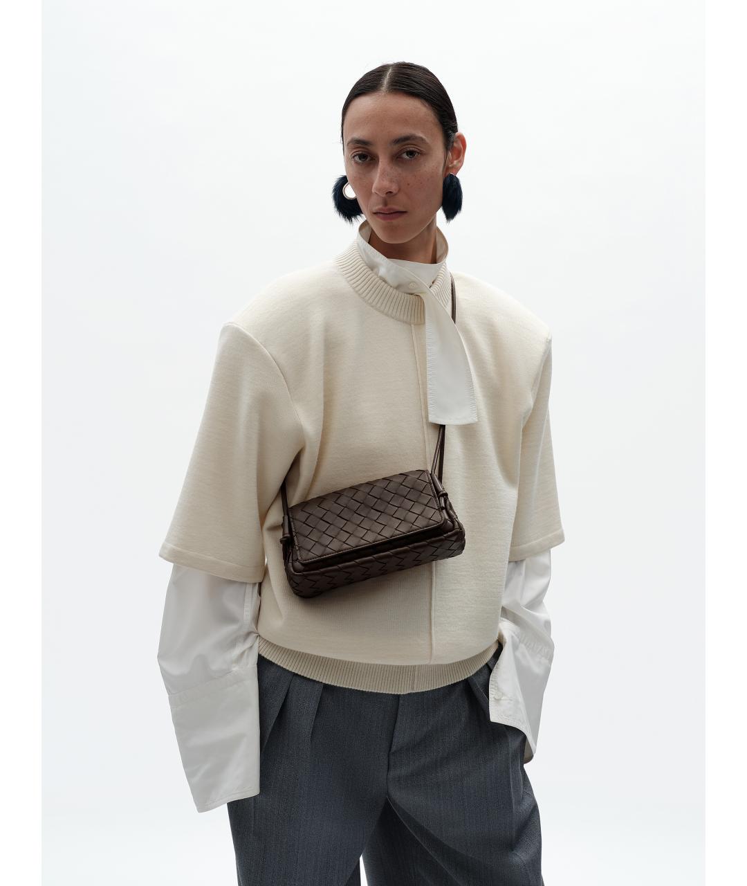 BOTTEGA VENETA Коричневая кожаная сумка через плечо, фото 2