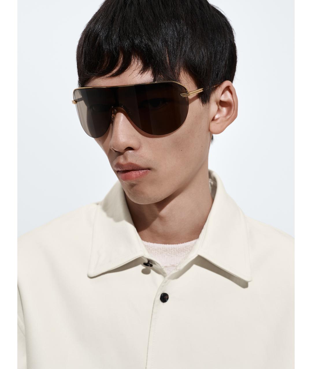 BOTTEGA VENETA Золотые металлические солнцезащитные очки, фото 2