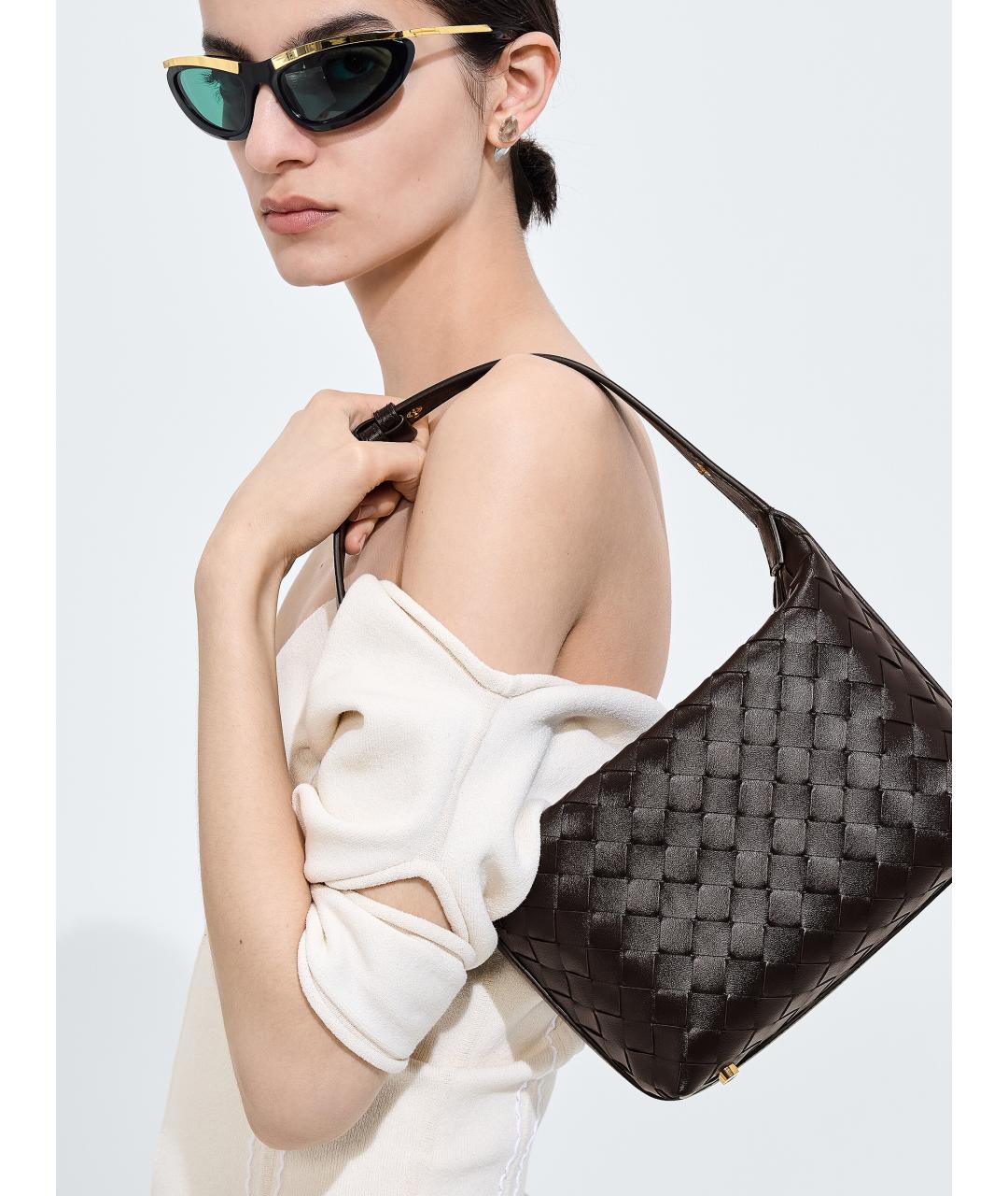 BOTTEGA VENETA Коричневая кожаная сумка через плечо, фото 2