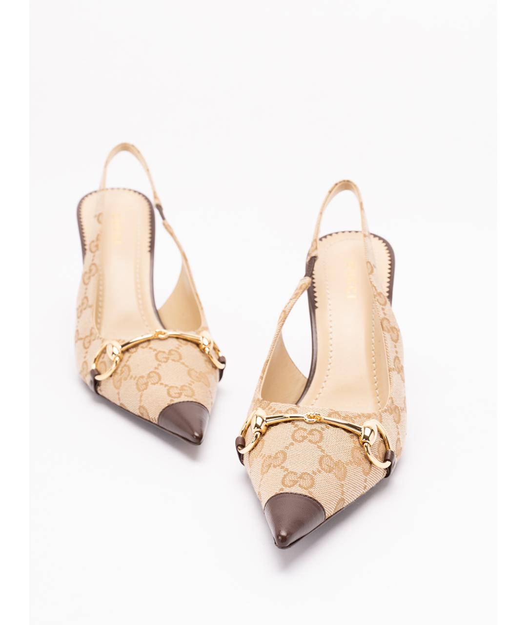 GUCCI Бежевые текстильные туфли, фото 5