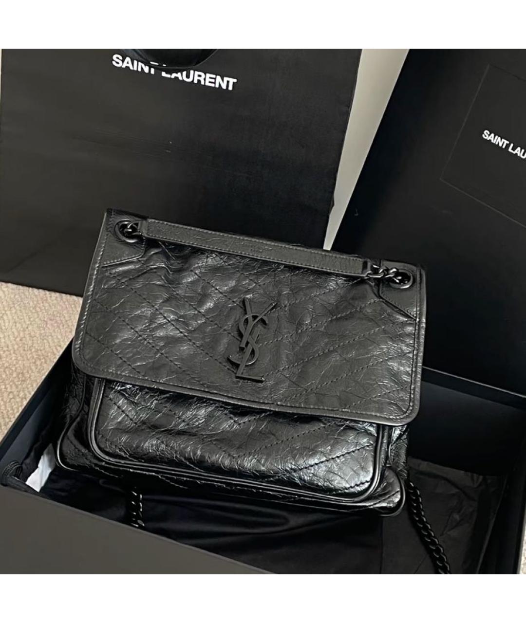 SAINT LAURENT Черная кожаная сумка через плечо, фото 3