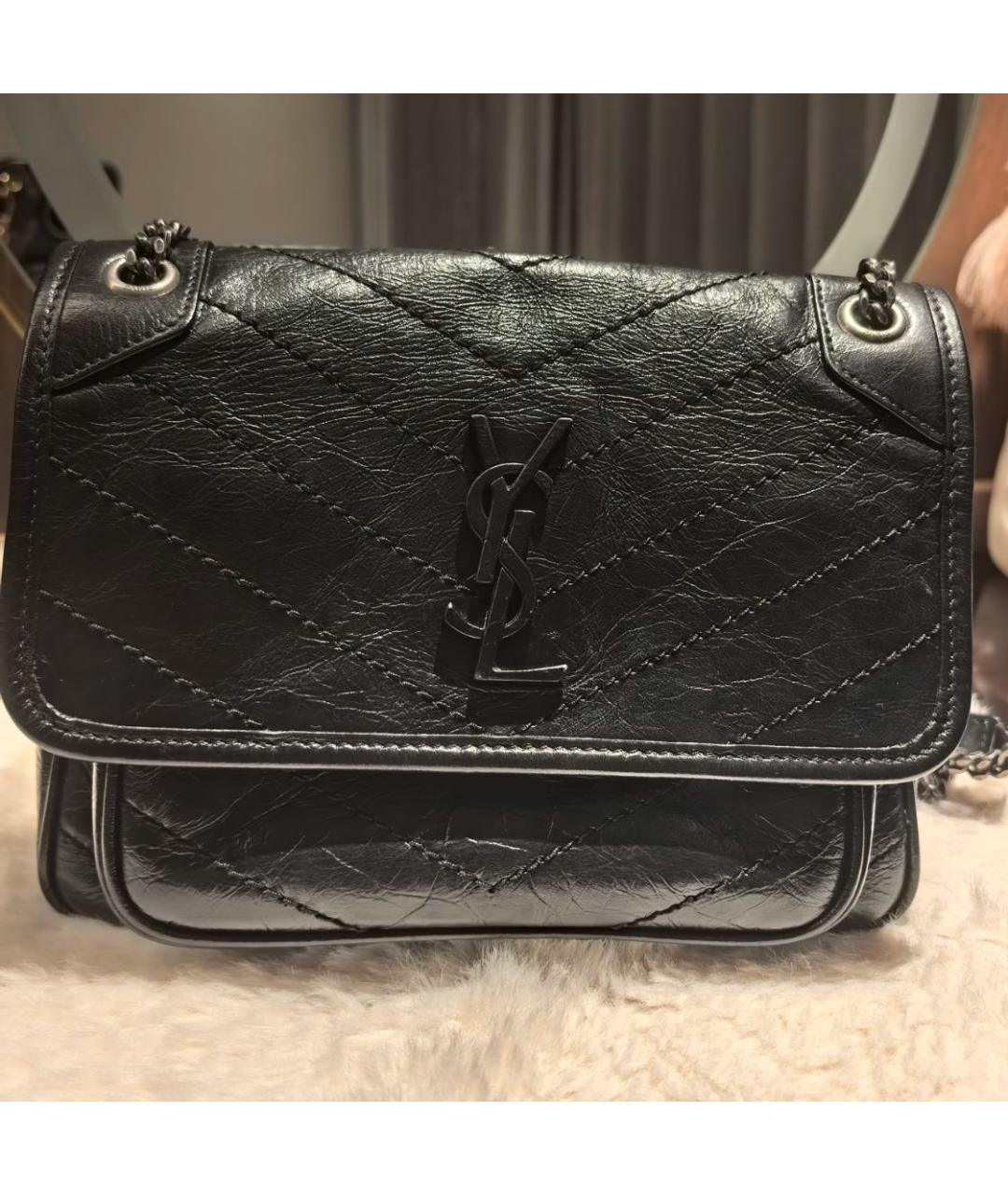 SAINT LAURENT Черная кожаная сумка через плечо, фото 4