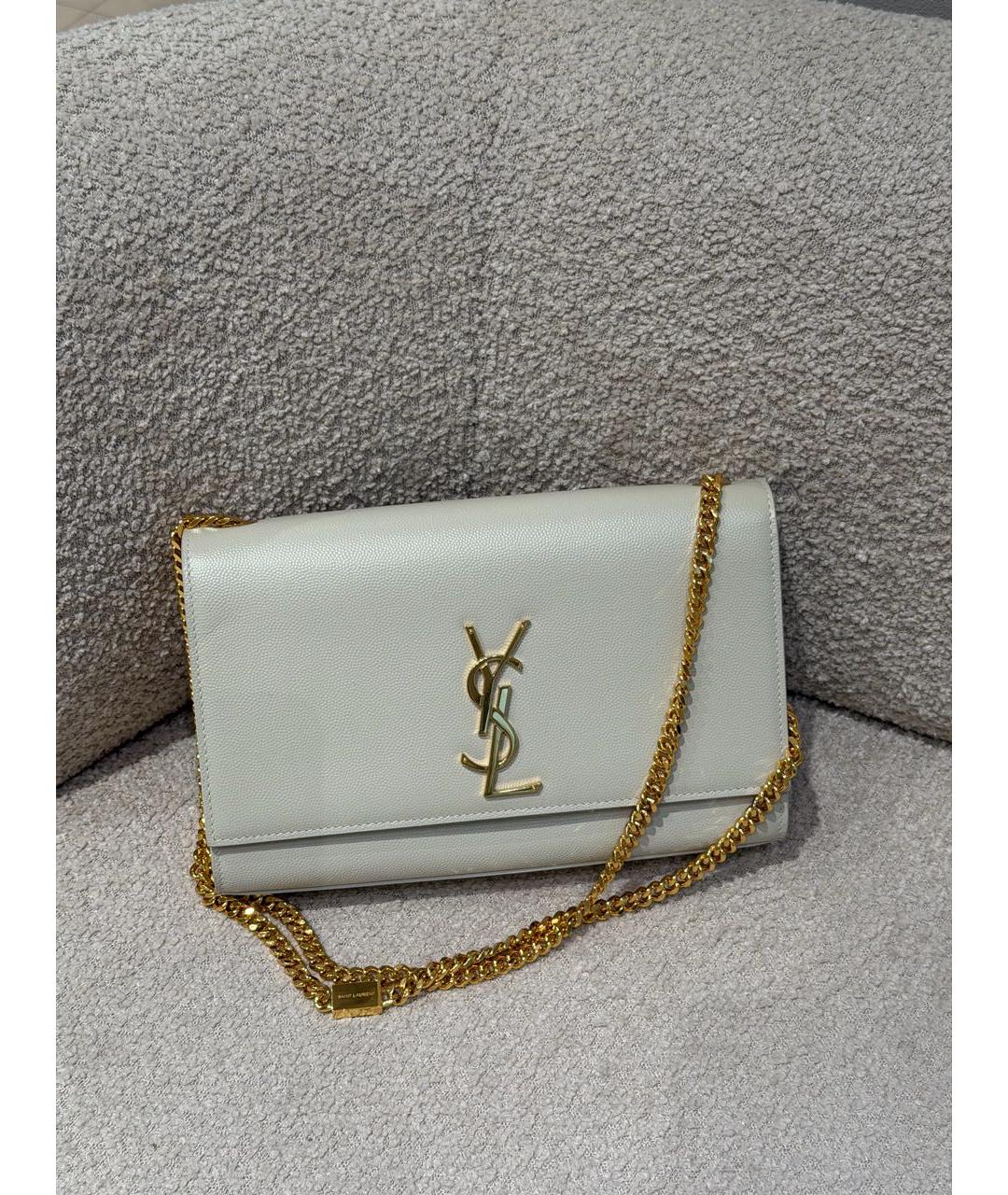 SAINT LAURENT Бежевая кожаная сумка через плечо, фото 5