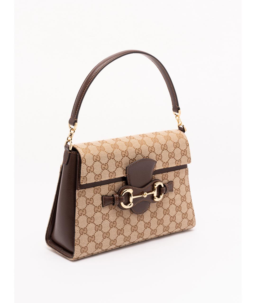 GUCCI Бежевая сумка с короткими ручками из канвы, фото 3