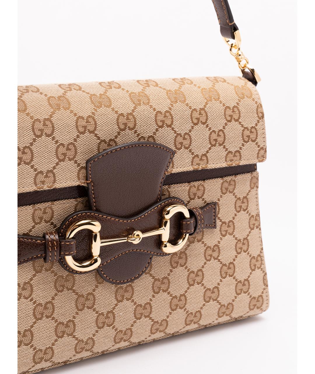 GUCCI Бежевая сумка с короткими ручками из канвы, фото 5