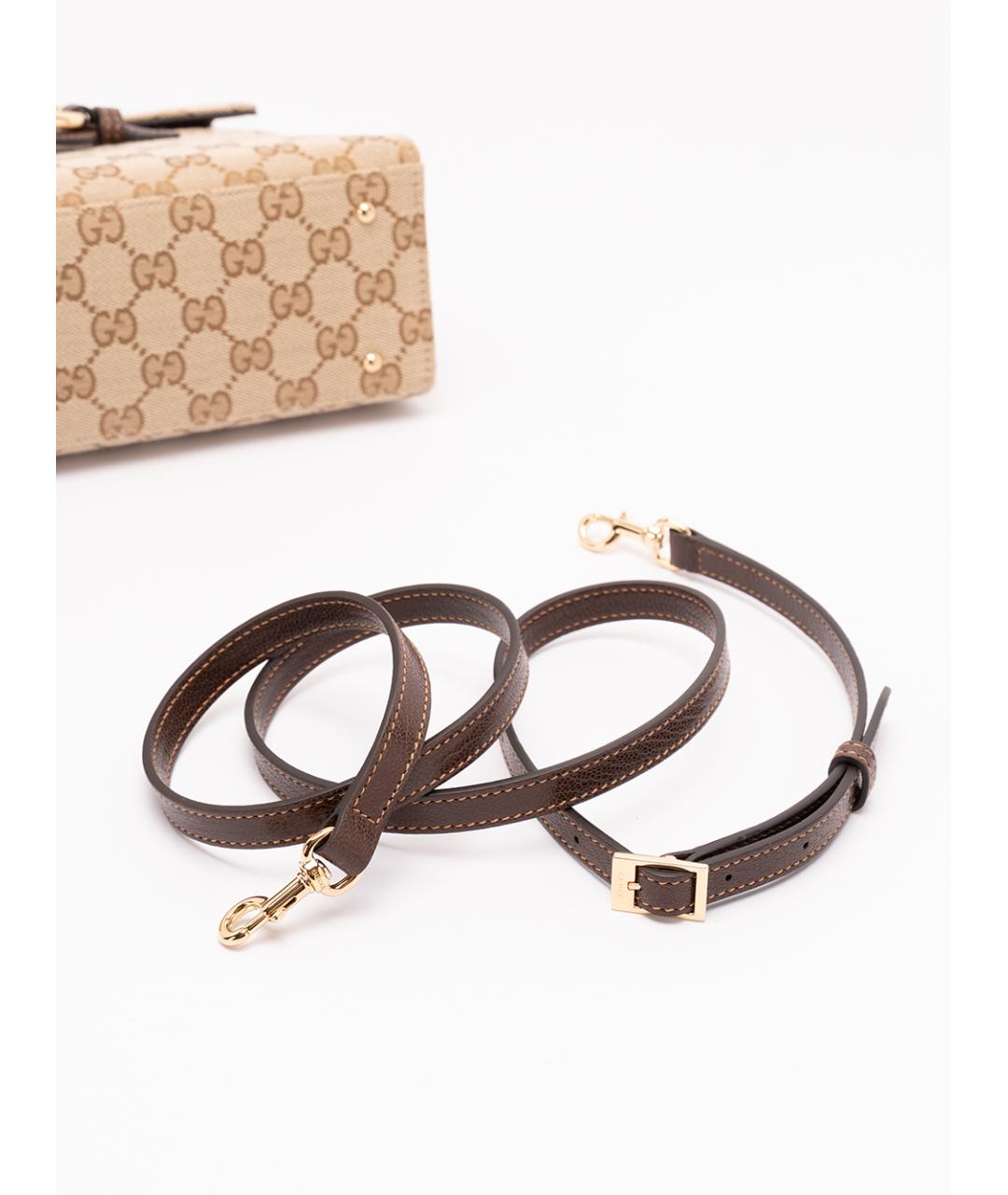 GUCCI Бежевая сумка с короткими ручками из канвы, фото 4