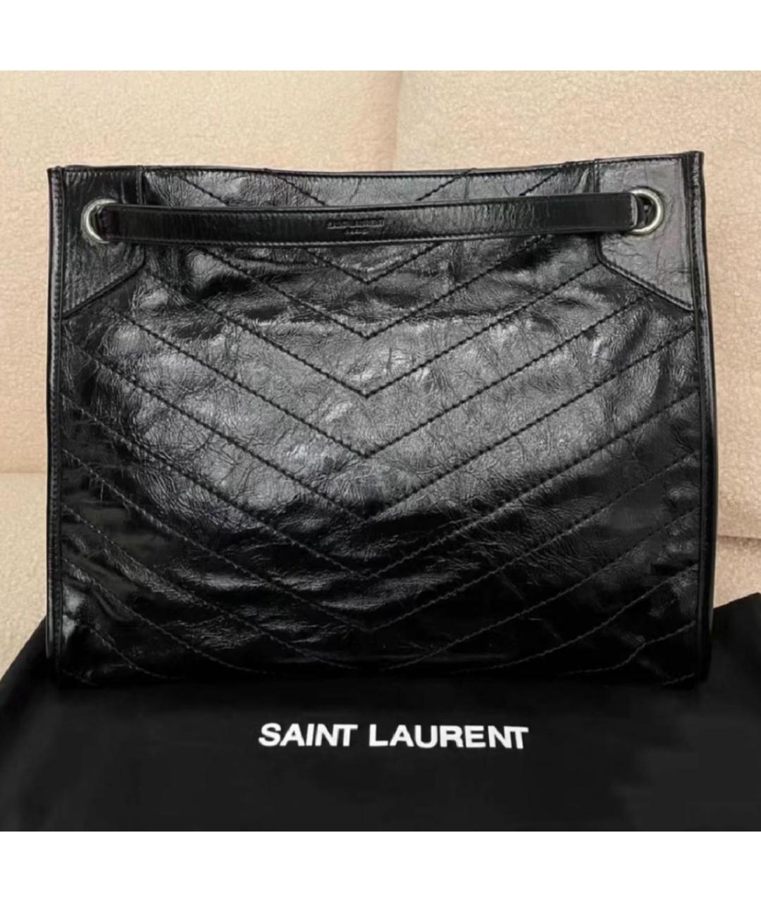 SAINT LAURENT Черная кожаная сумка тоут, фото 4
