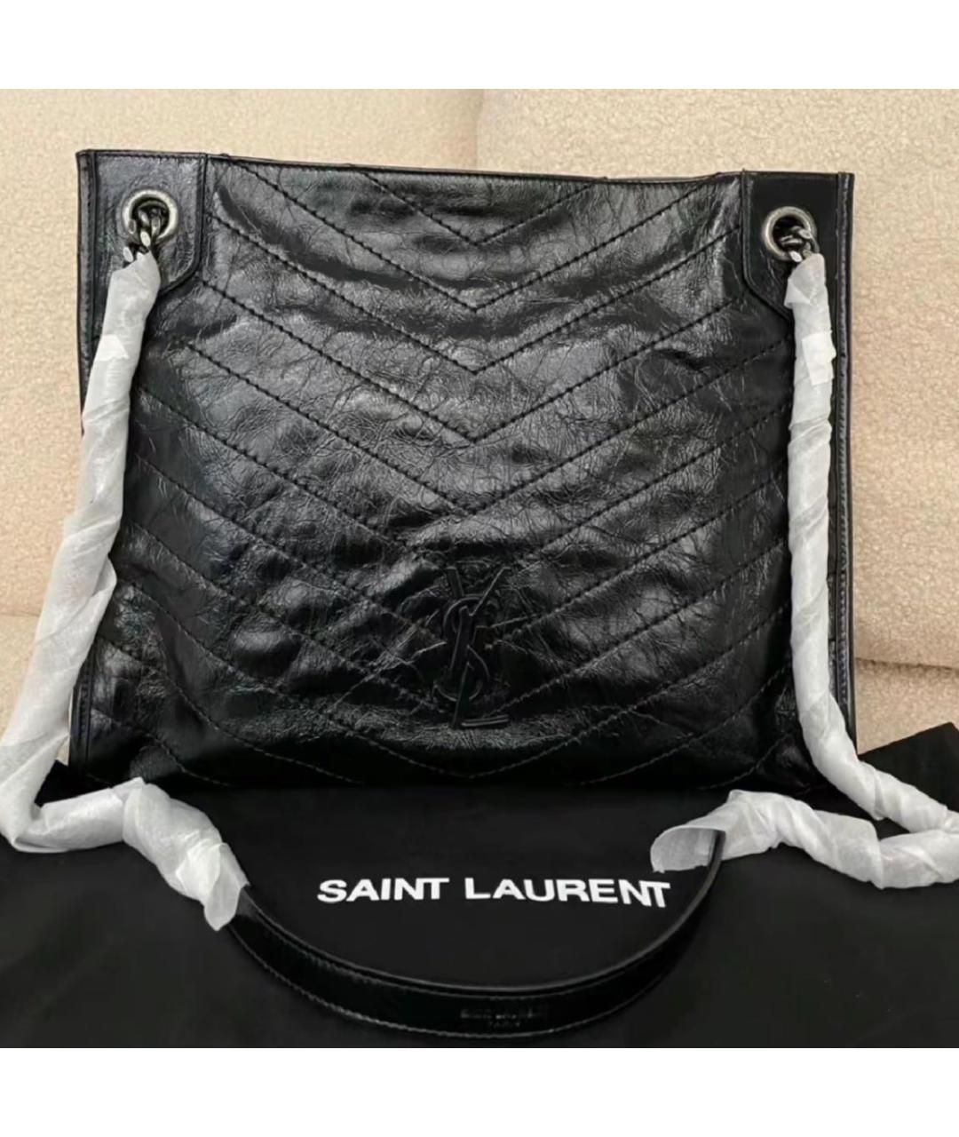 SAINT LAURENT Черная кожаная сумка тоут, фото 3