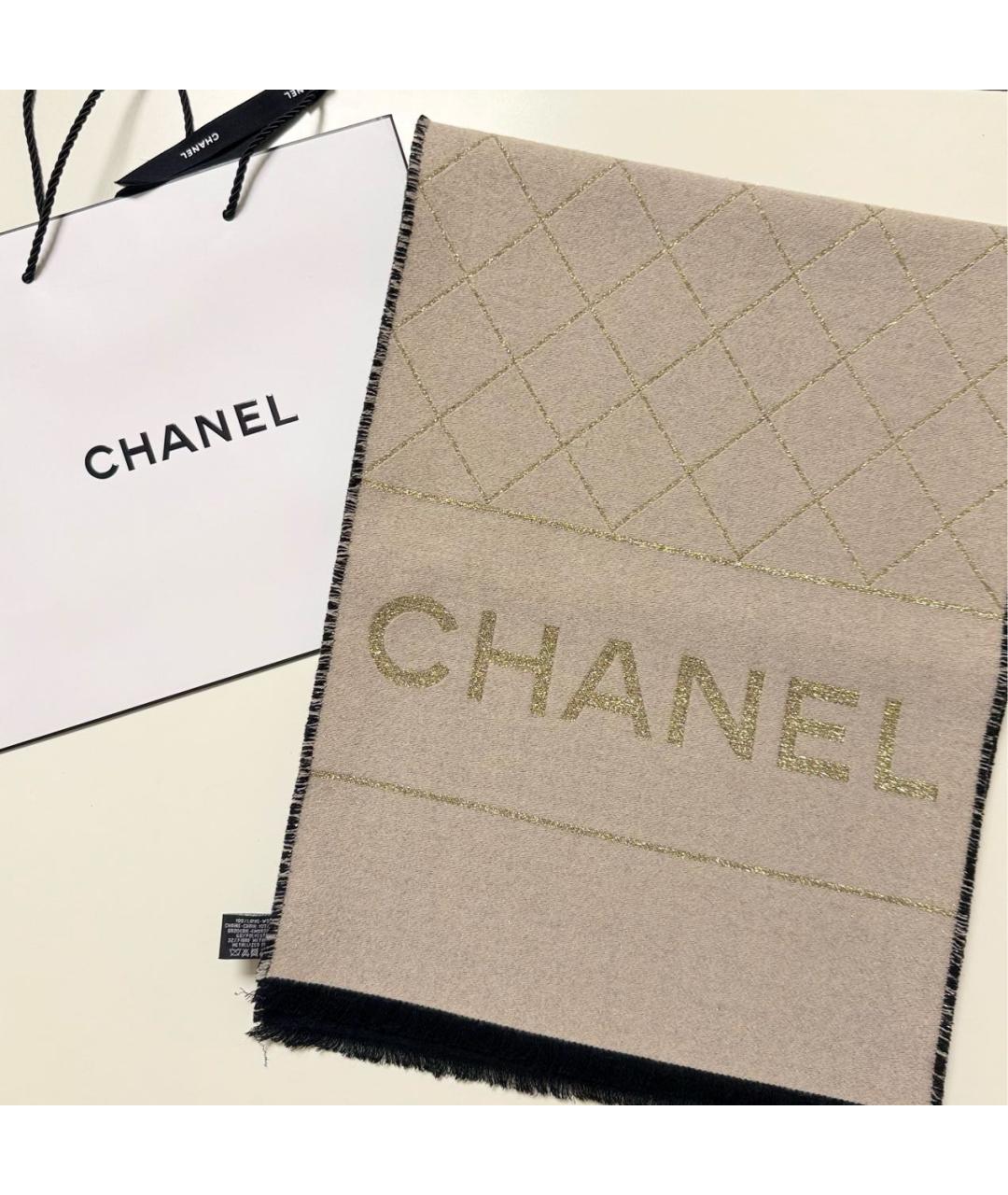 CHANEL Бежевый шерстяной шарф, фото 6