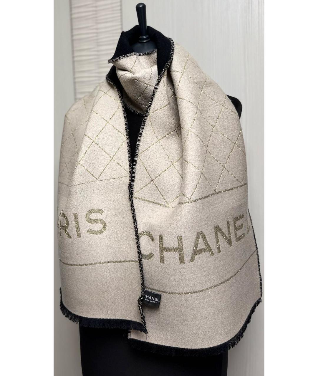 CHANEL Бежевый шерстяной шарф, фото 7