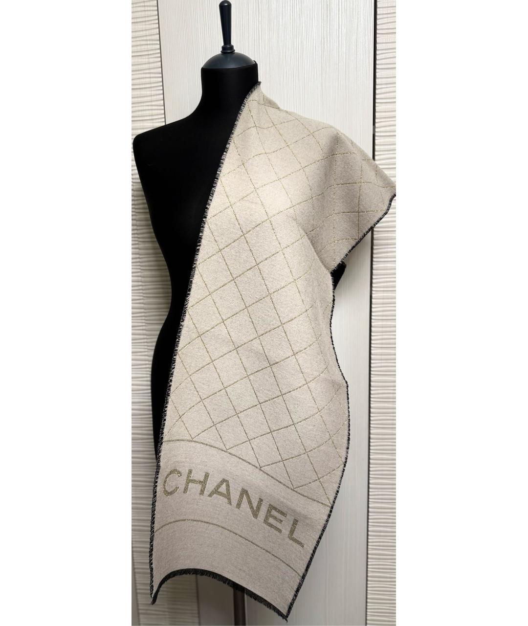 CHANEL Бежевый шерстяной шарф, фото 2