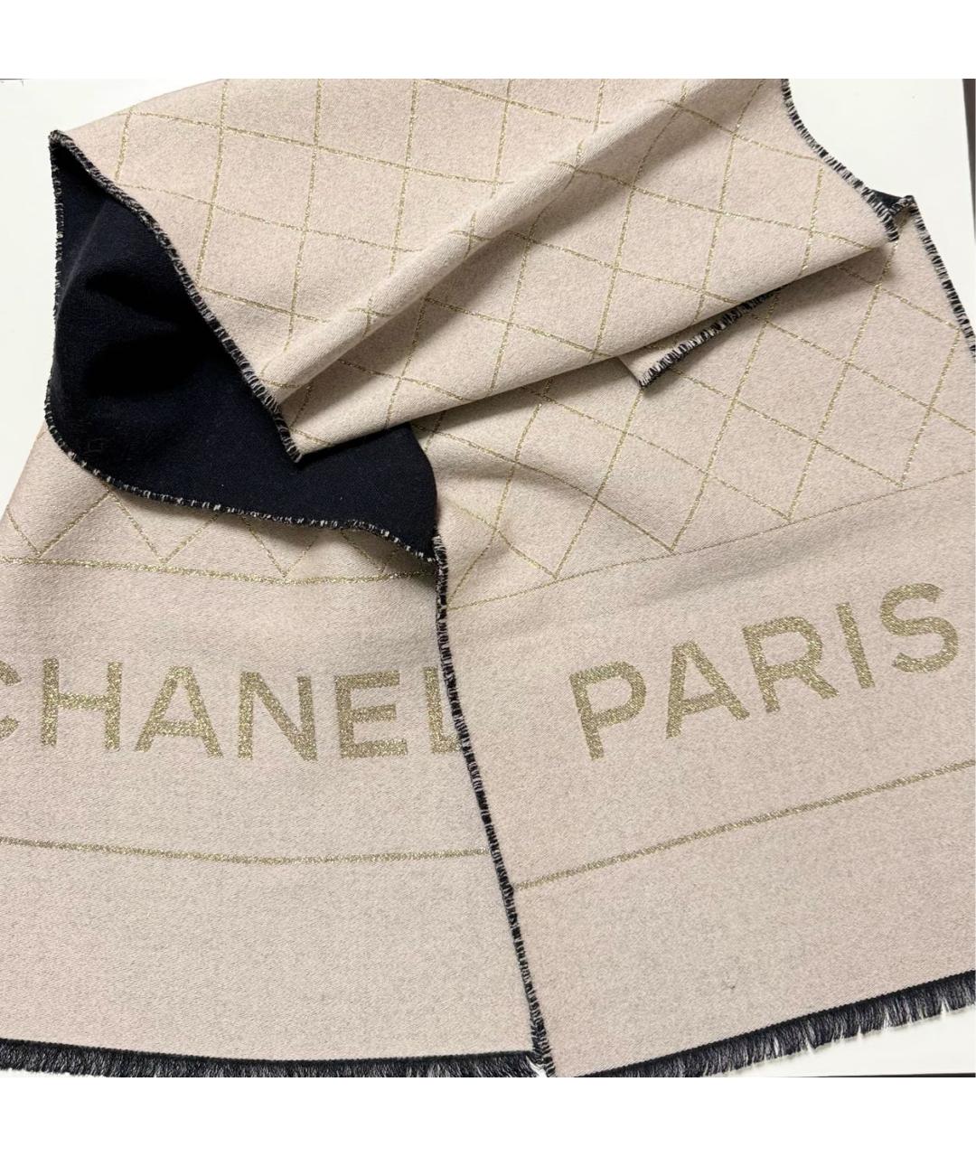 CHANEL Бежевый шерстяной шарф, фото 8