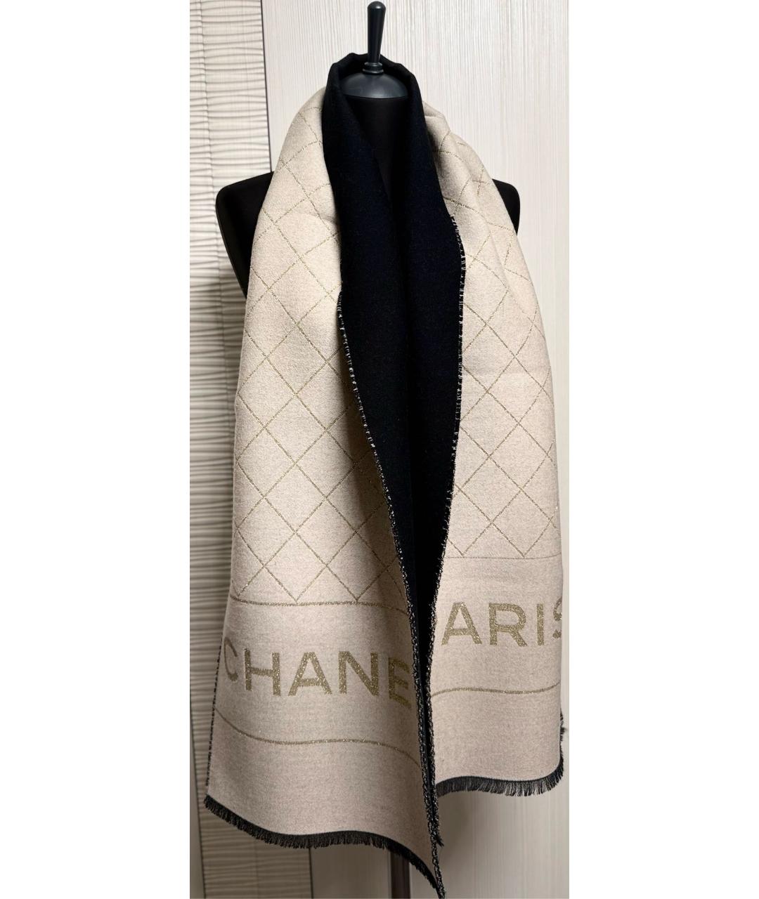 CHANEL Бежевый шерстяной шарф, фото 3