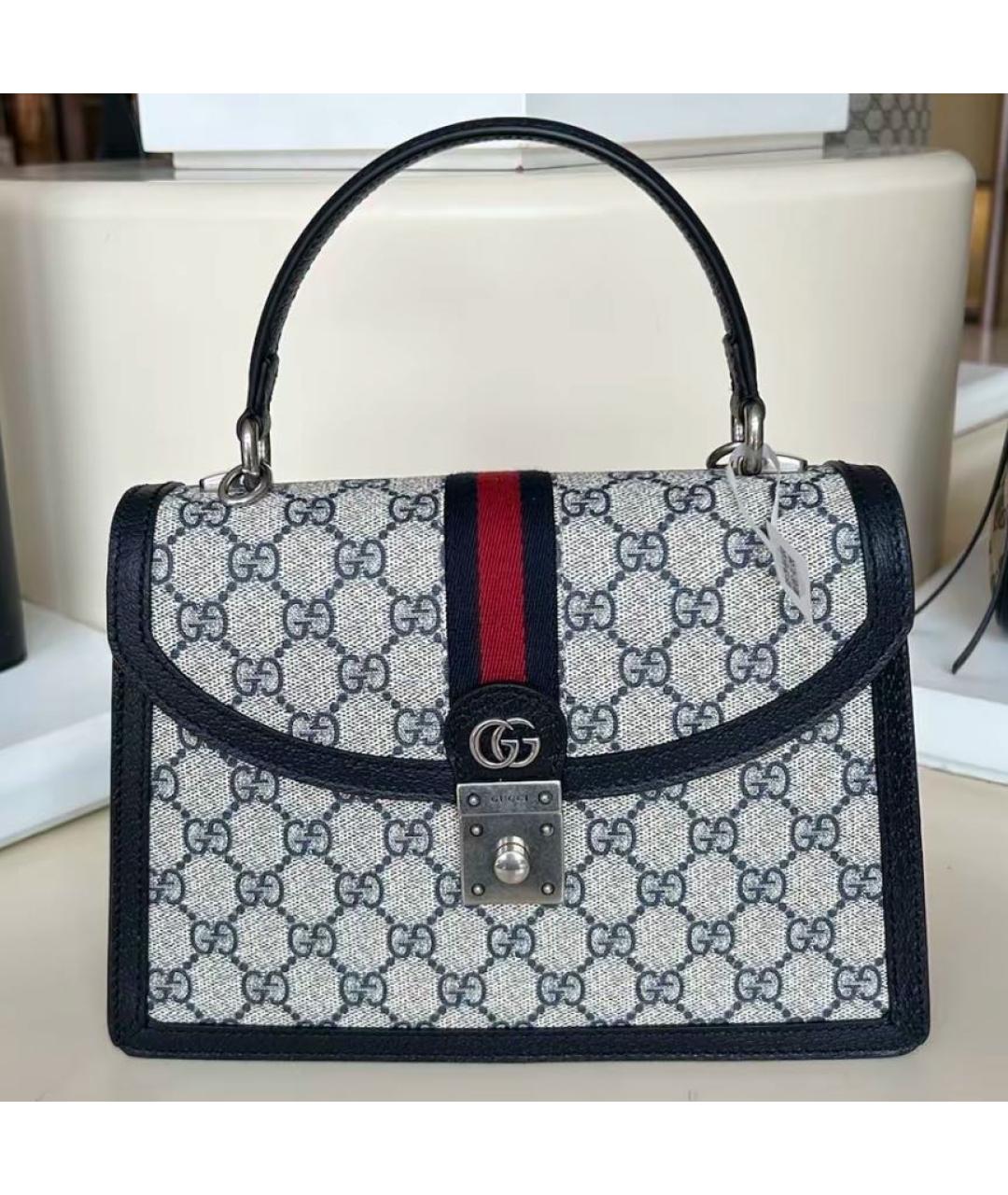 GUCCI Темно-синяя сумка через плечо из канвы, фото 3