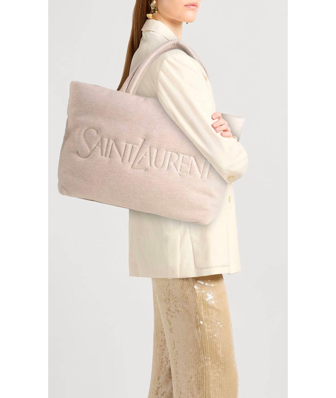 SAINT LAURENT Бежевая тканевая сумка тоут, фото 3